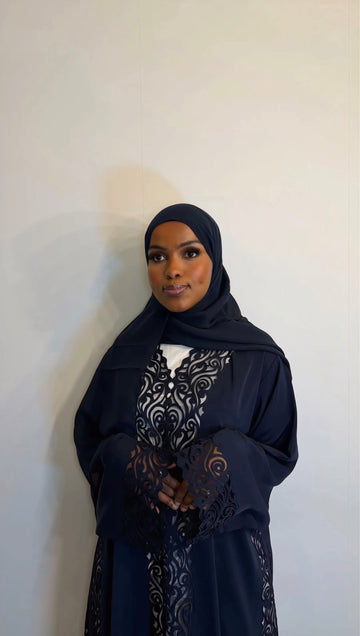 Navy Blue Lace Open Abaya