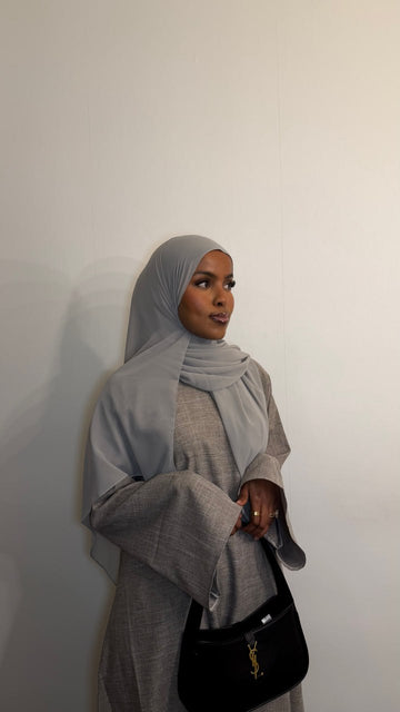 Grå linen abaya